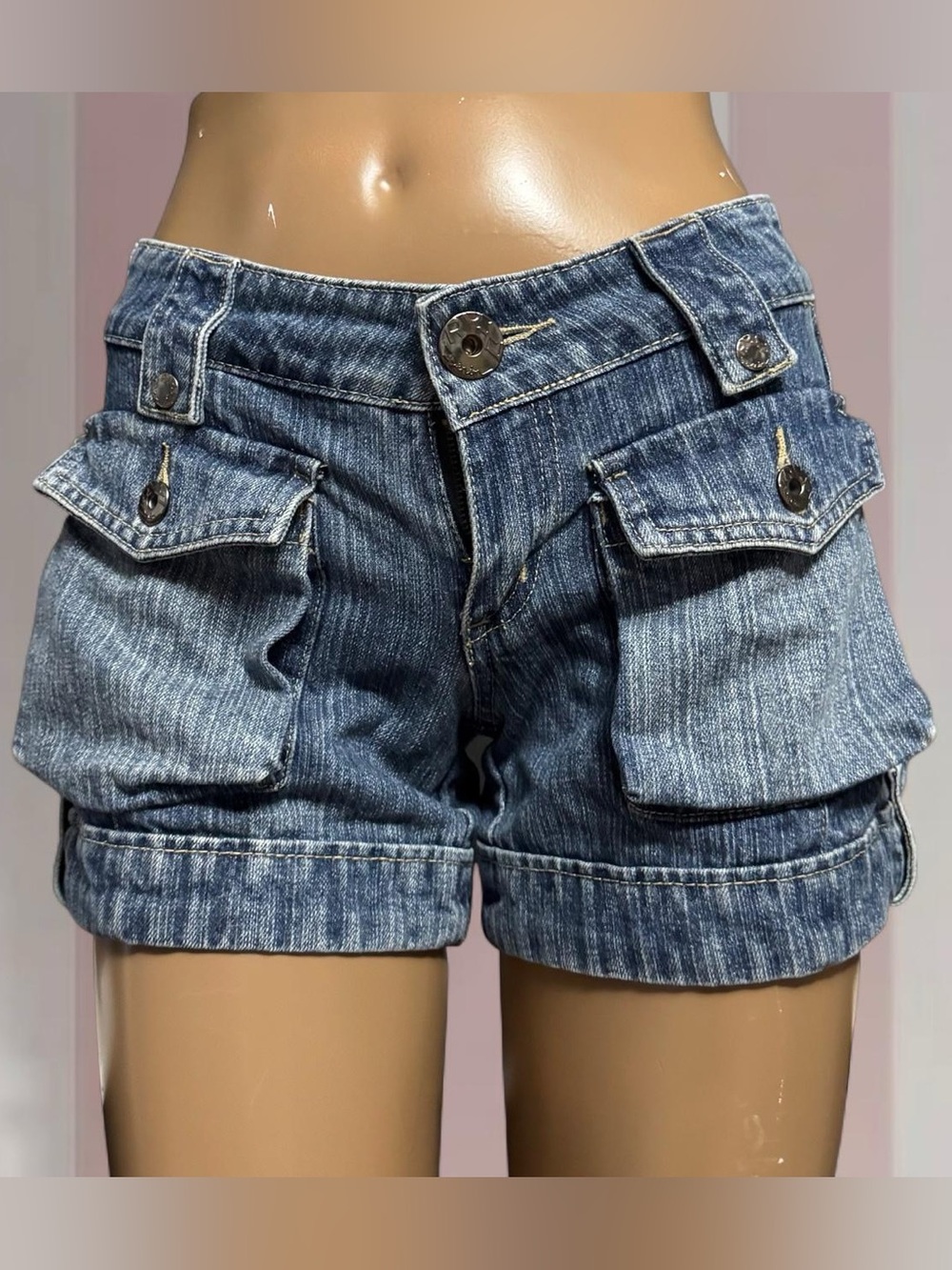 ROXY Y2K Denim Shorts W Utility Pocket Details